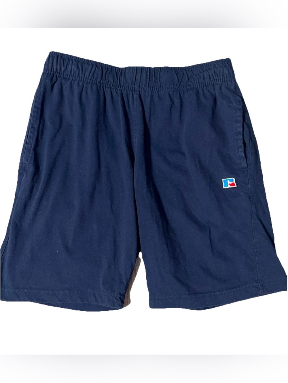 Russell Athletic Mens Cotton Shorts Size Large Navy Blue Elastic Waist Pockets